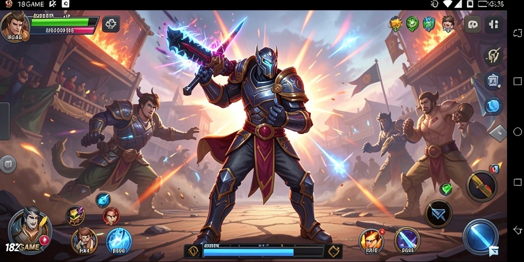 Tampilan gameplay 182GAME yang intens dalam arena pertarungan.