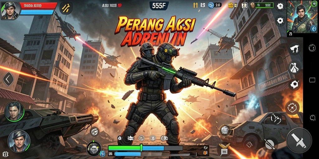 Screenshot gameplay 555F menampilkan aksi intens dan grafik menakjubkan.