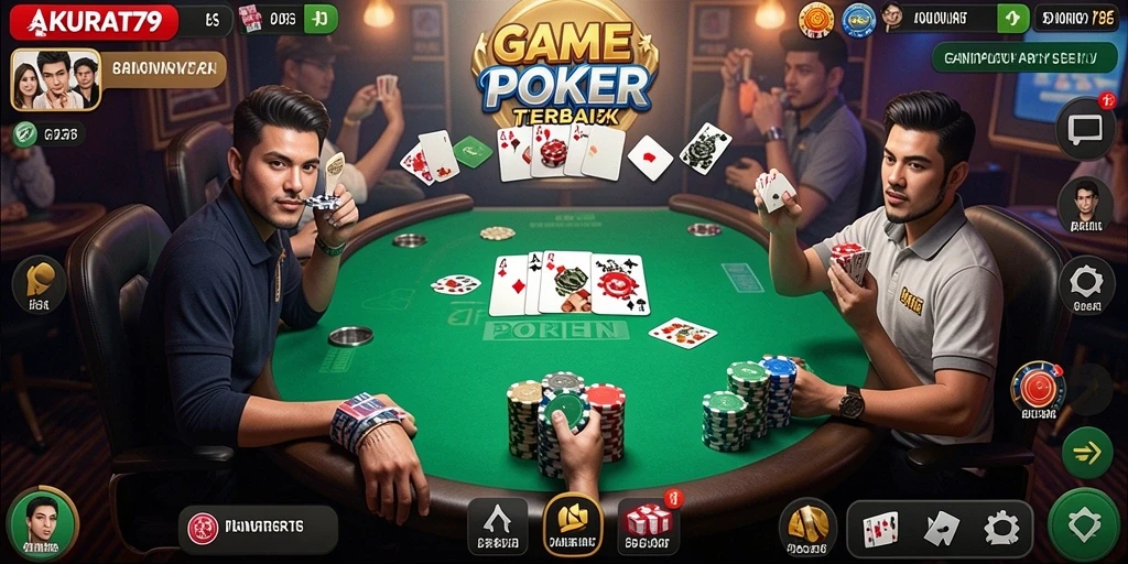 Tampilan gameplay seru dalam AKURAT79 saat bermain poker online.