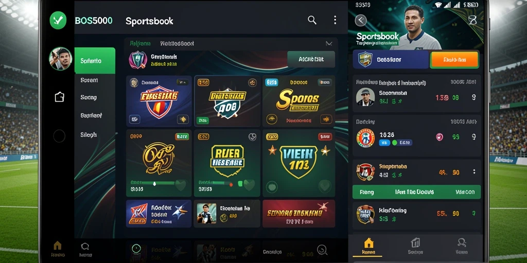 Screenshot tampilan utama aplikasi BOS5000 dengan fitur sportsbook.