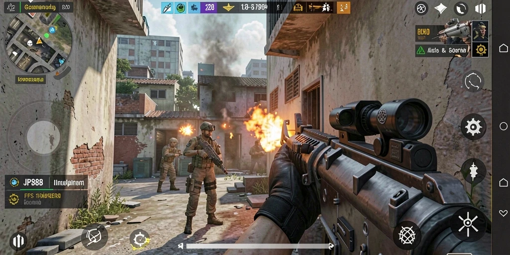 Screenshot gameplay JPS88 menampilkan aksi tembak-menembak yang seru.