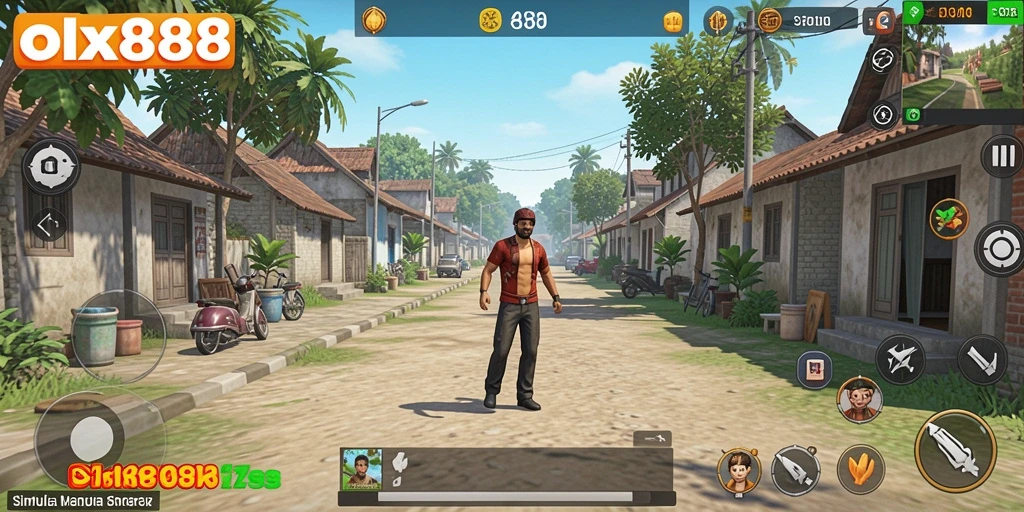 Screenshot gameplay OLX888 menampilkan interaksi pemain dalam simulasi yang realistis.