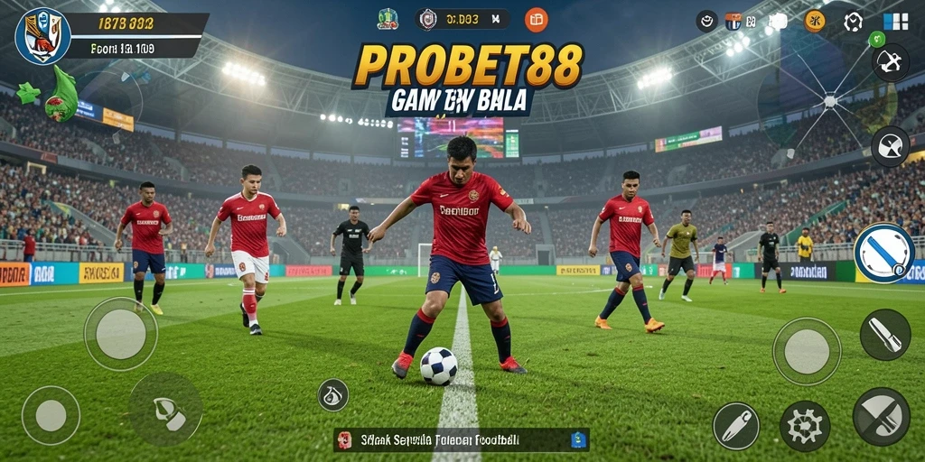 Screenshot dari gameplay PROBET88 yang menunjukkan aksi sepak bola yang mendebarkan.