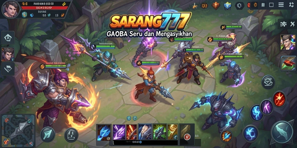 Tangkapan layar gameplay SARANG777 yang menggambarkan pertarungan seru antar tim.