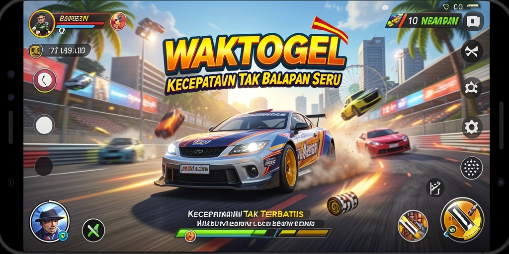 Gambaran gameplay WAKTOGEL yang mendebarkan di lintasan balap.